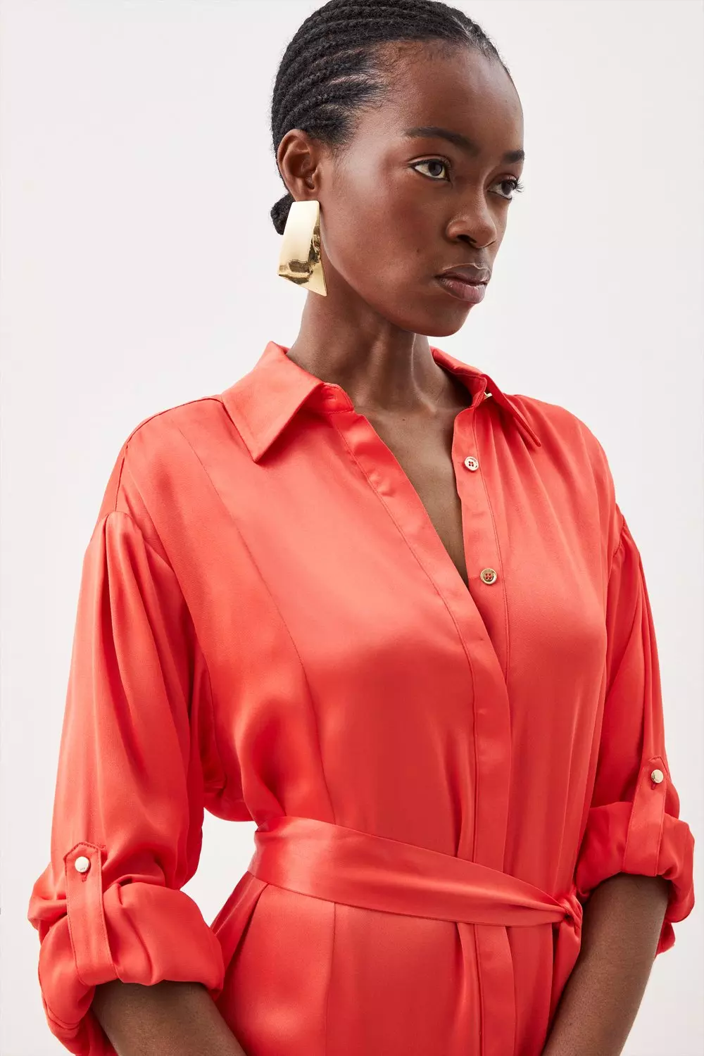 Orange satin best sale shirt dress