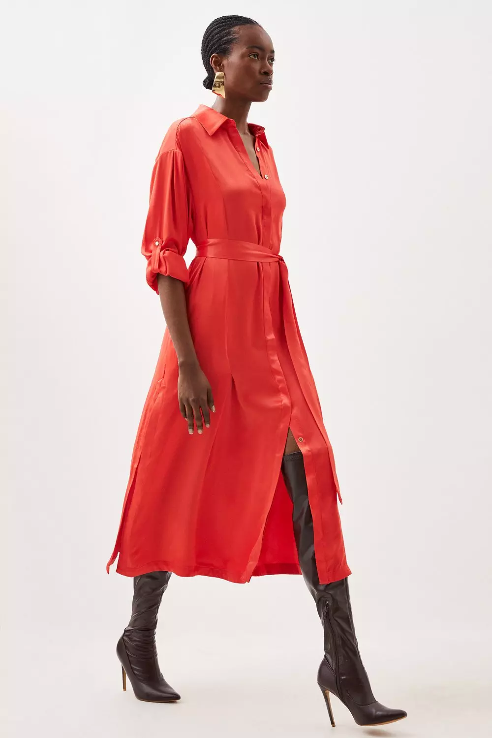 Long sleeve cheap belted shirt dress