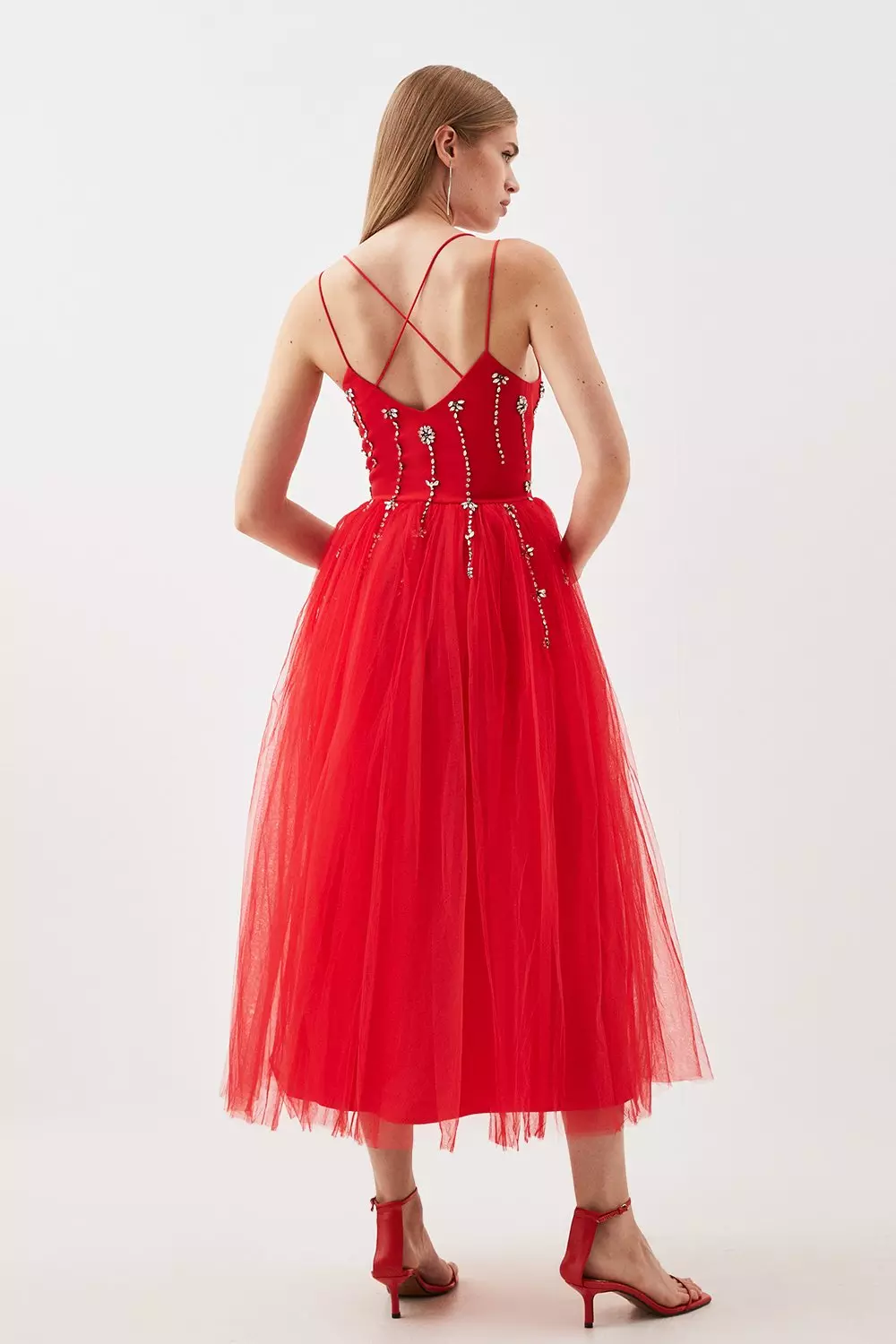 Vello embellished hotsell tulle midi dress