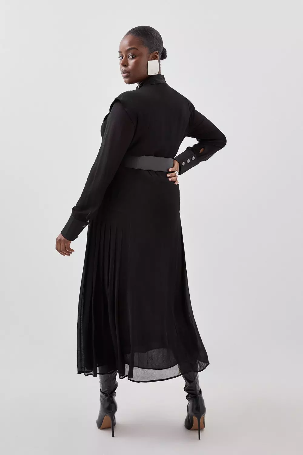 Black Mesh Contrast Panel Long Sleeve Maxi Dress