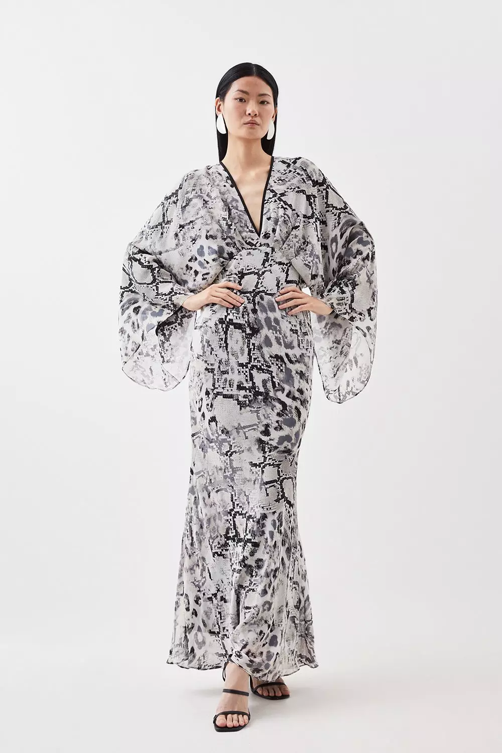 Viscose Snake Print Wide Sleeve Column Maxi Dress Karen Millen