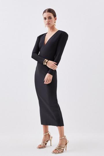 Black Petite Figure Form Bandage Knit Midaxi Dress
