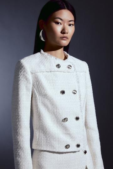 Tailored Sparkle Boucle Double Breasted Jacket ivory