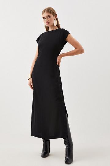 Black Soft Tailored Button Detail Sleeveless Midi Dress