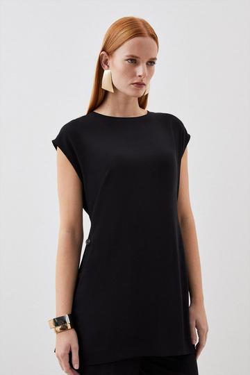 Black Soft Tailored Button Detail Sleeveless Top