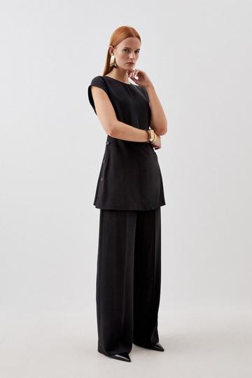 Soft Tailored Button Detailed High Waisted Trousers black
