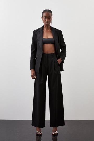 Black Tailored Premium Twill High Waisted Straight Leg Trousers