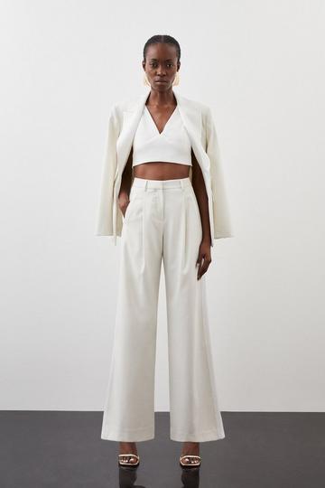 Tailored Premium Twill High Waisted Straight Leg Trousers ivory