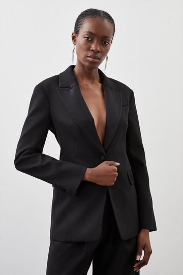 Tailored Premium Twill Single Breasted Contrast Detail Blazer black
