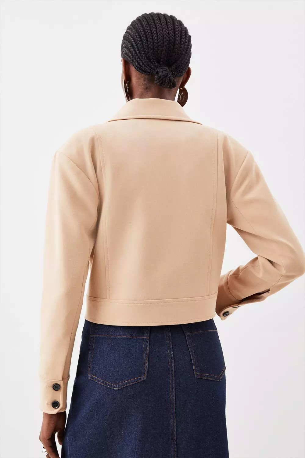 Compact Stretch Pocket Detail Tailored Cropped Jacket | Karen Millen