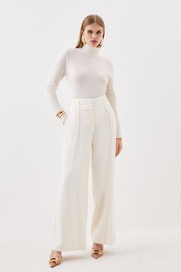 Tailored High Waisted Wide Leg Trousers ivory