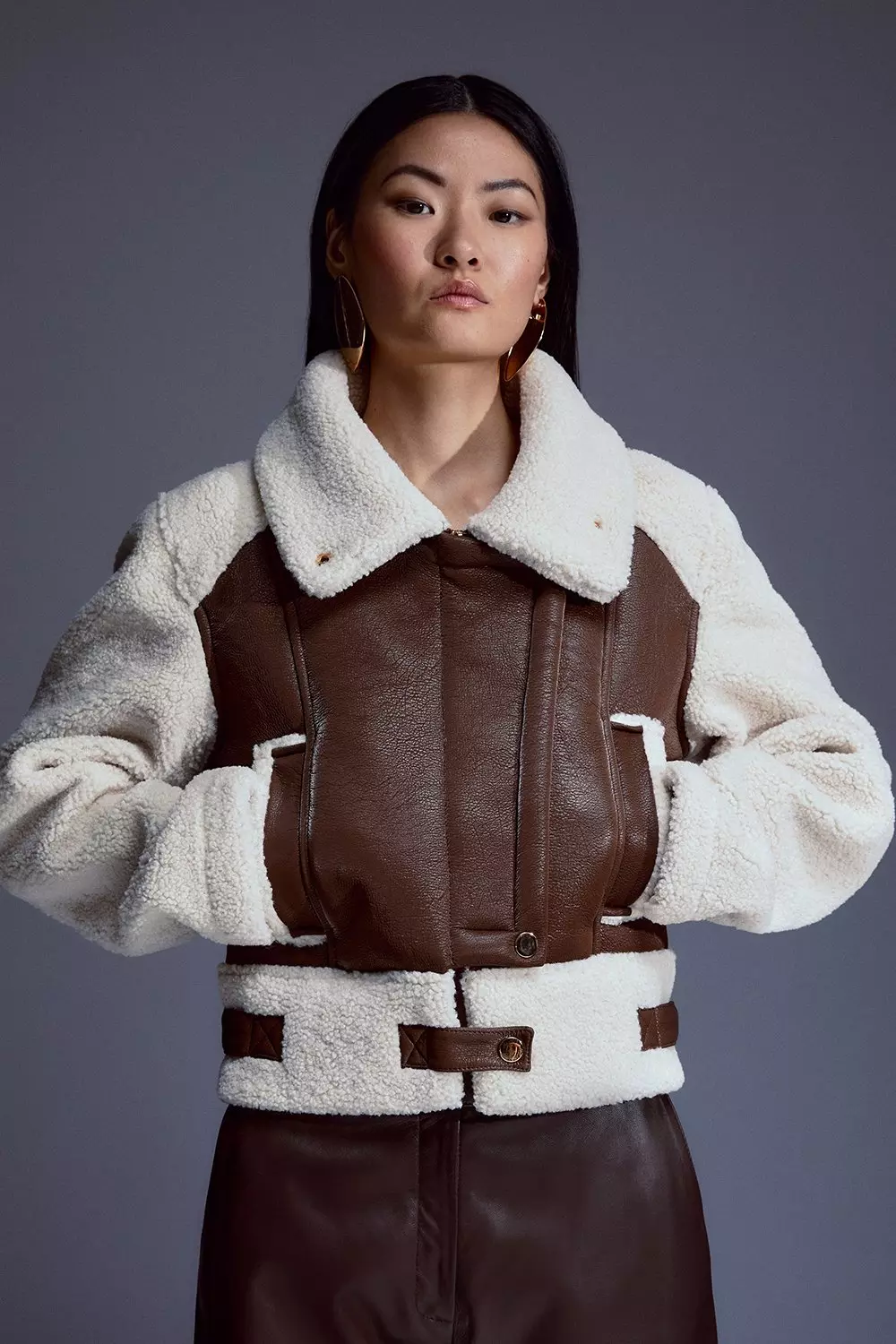 Karen millen shearling aviator jacket sale