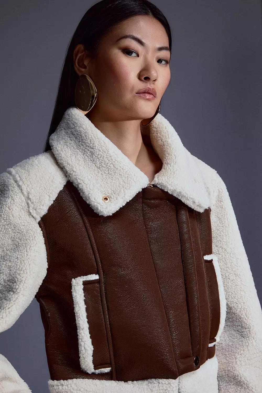 Karen millen shearling sale aviator jacket