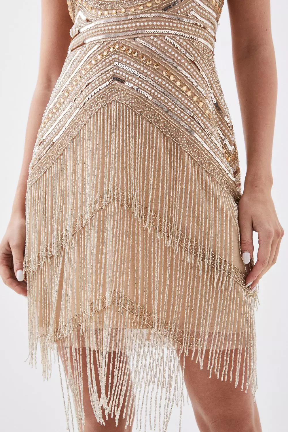 Fringe Sequin Bandeau Midi Dress | Karen Millen