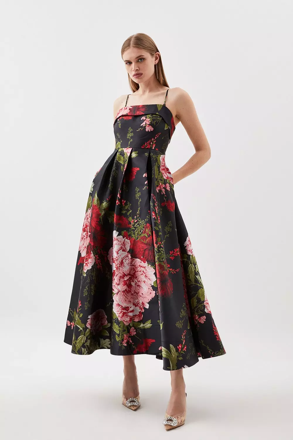 Dresses, Petite Floral Printed Twist Front Crepe Midi Dress