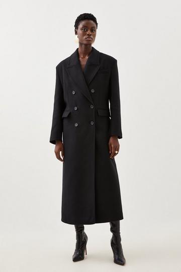 Black Italian Wool Blend Strong Shoulder Double Breasted Coat