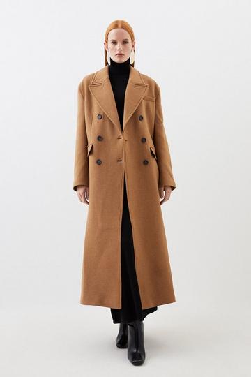 Italian Manteco Wool Blend Oversized Strong Shoulder Double Breasted Coat camel