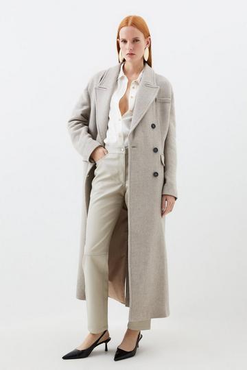 Italian Wool Blend Strong Shoulder Double Breasted Coat oatmeal