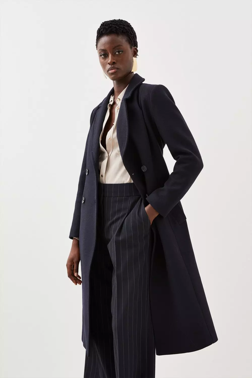 Double breasted belted hot sale wool coat