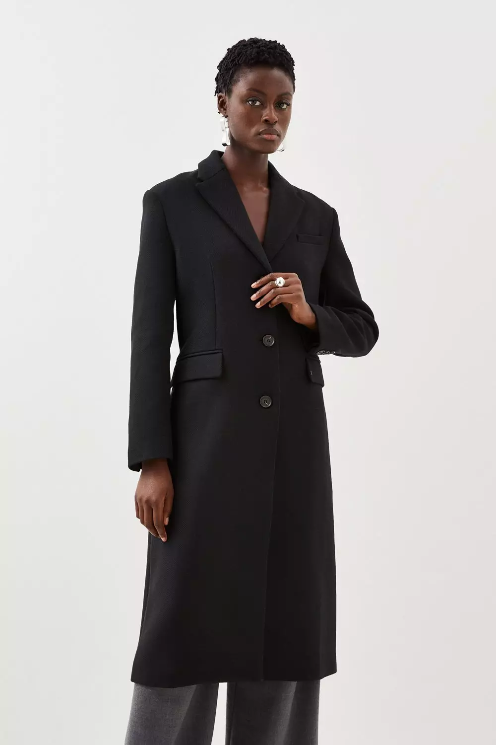 Italian Manteco Wool Blend Tailored Single Breasted Maxi Coat | Karen Millen