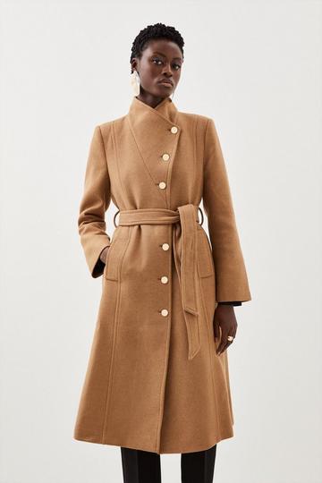 Italian Manteco Wool Button Detail Belted Midi Coat camel