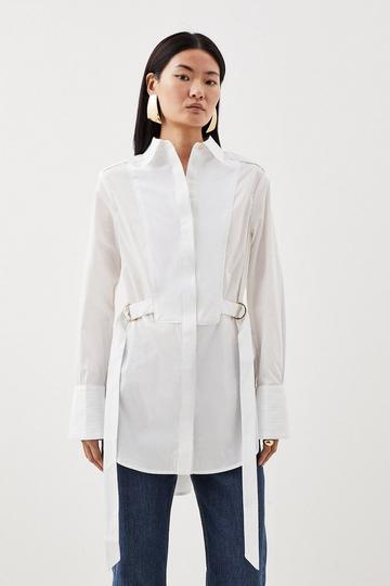 White Tall Cotton Poplin Collared Longline Shirt