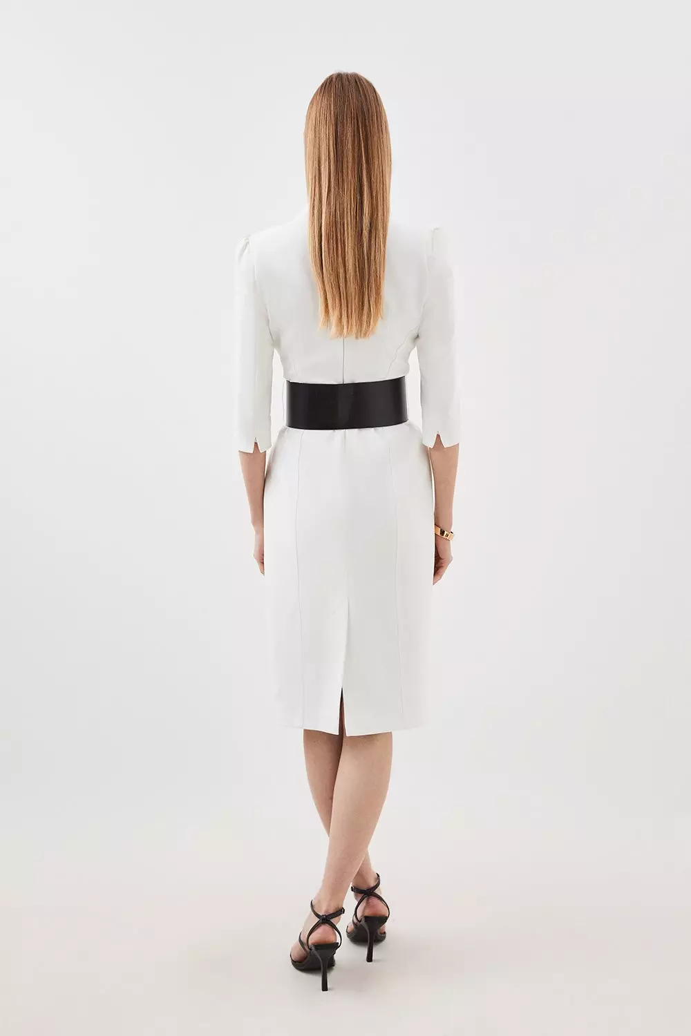 Tailored Structured Crepe Forever Wide Belt Pencil Midi Dress | Karen Millen