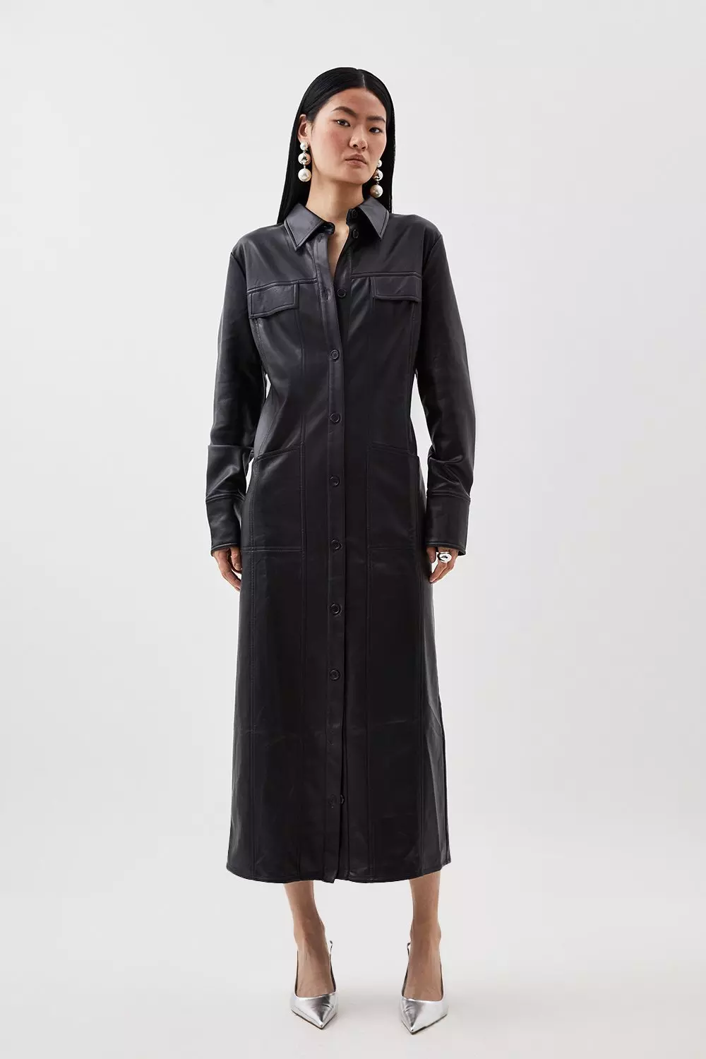 Faux leather long on sale coat