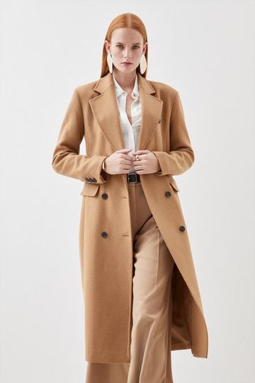 Italian Wool Blend Double Breasted Tailored Coat camel
