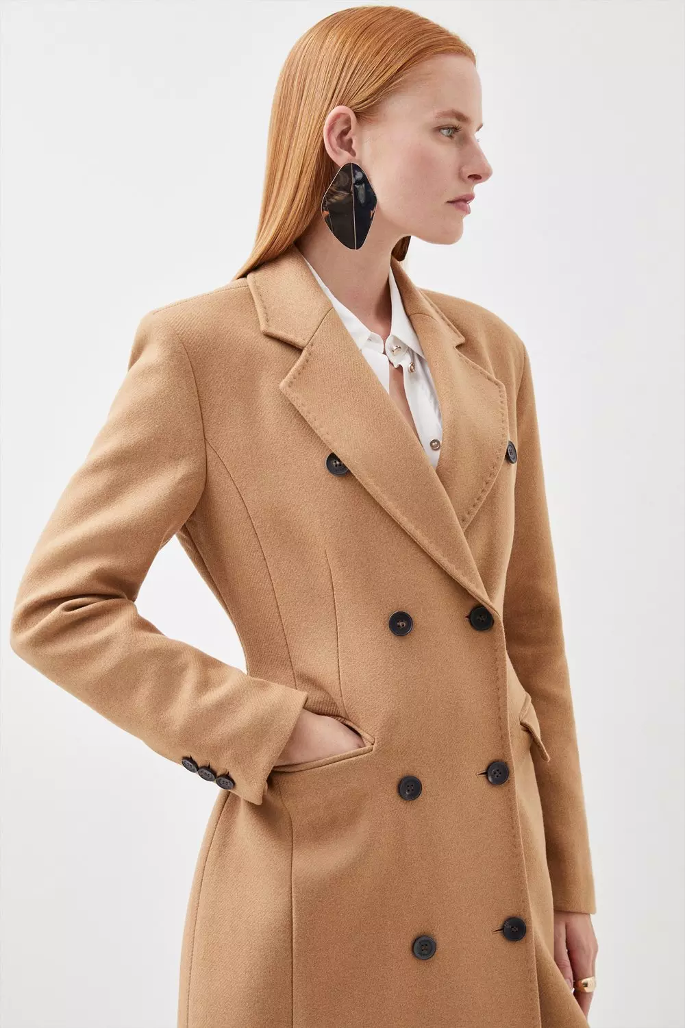 Wool Blend Double Breasted Tailored Coat