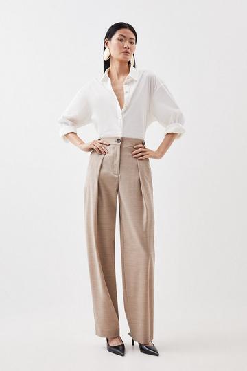 Tailored Wool Blend Tab Detail Trousers neutral