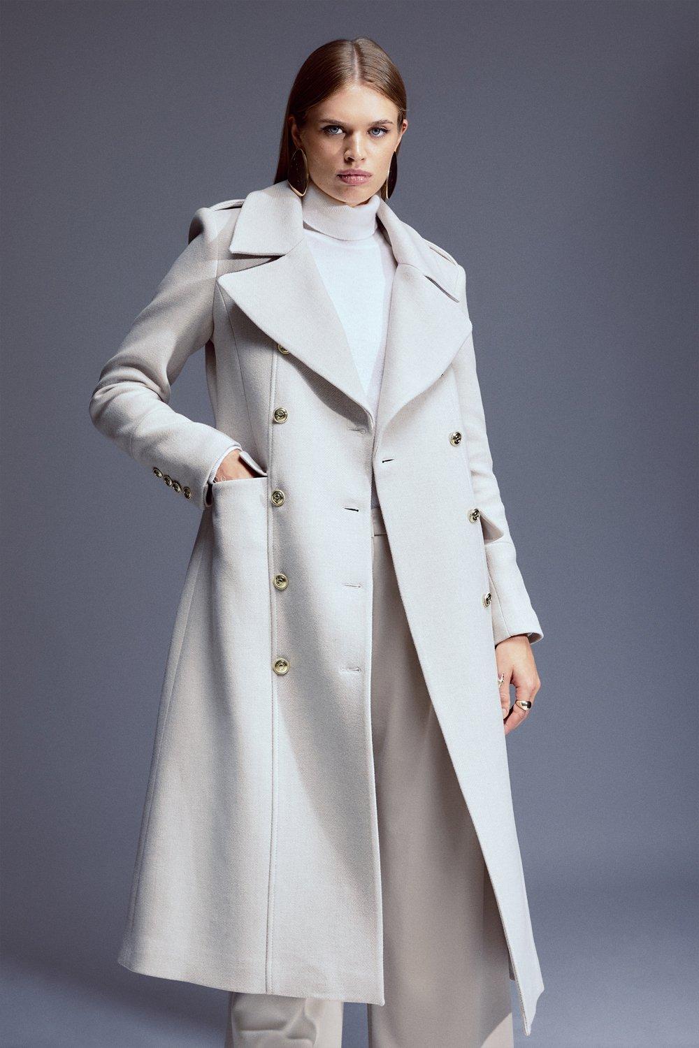 Italian Manteco Wool Double Breasted Midi Coat | Karen Millen