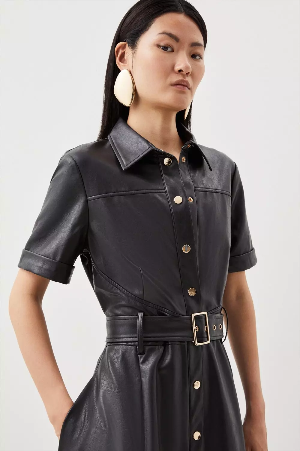 Petite leather dress sale