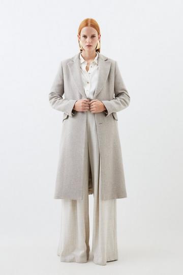 Italian Manteco Wool Mix Button Detail Belted Midi Coat oatmeal