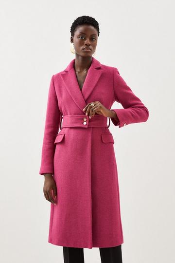 Italian Manteco Wool Mix Button Detail Belted Midi Coat pink