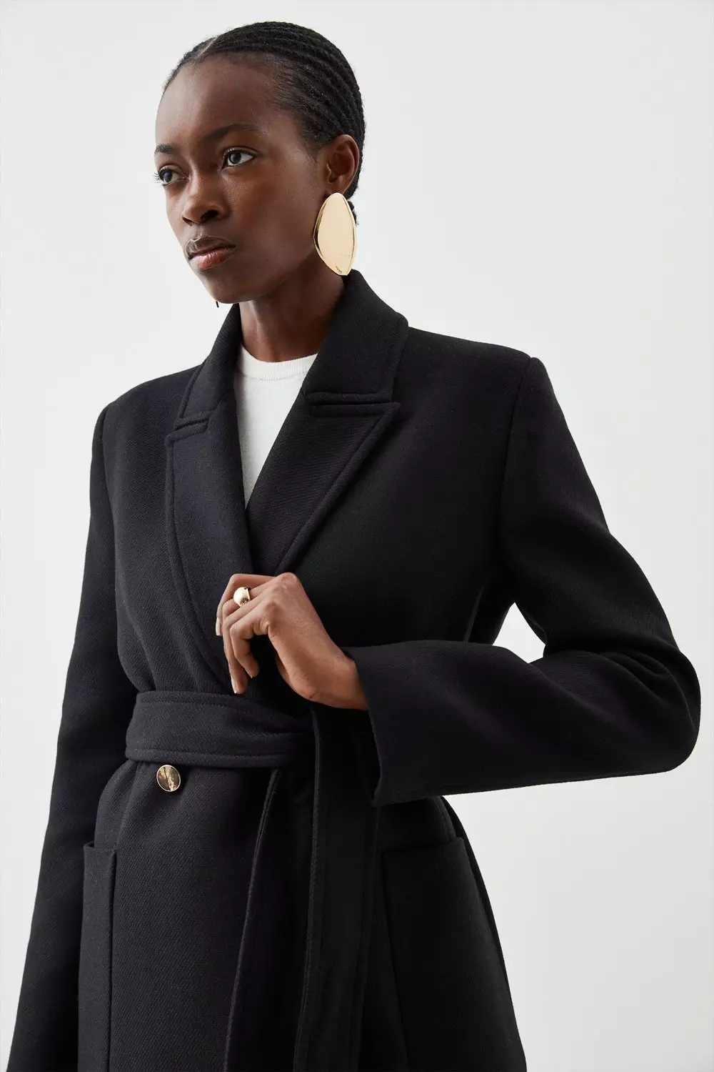 Mango black belted wool 2024 coat