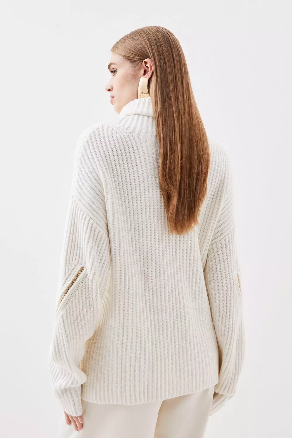 Ribbed Cable-Knit Cashmere Rollneck Sweater