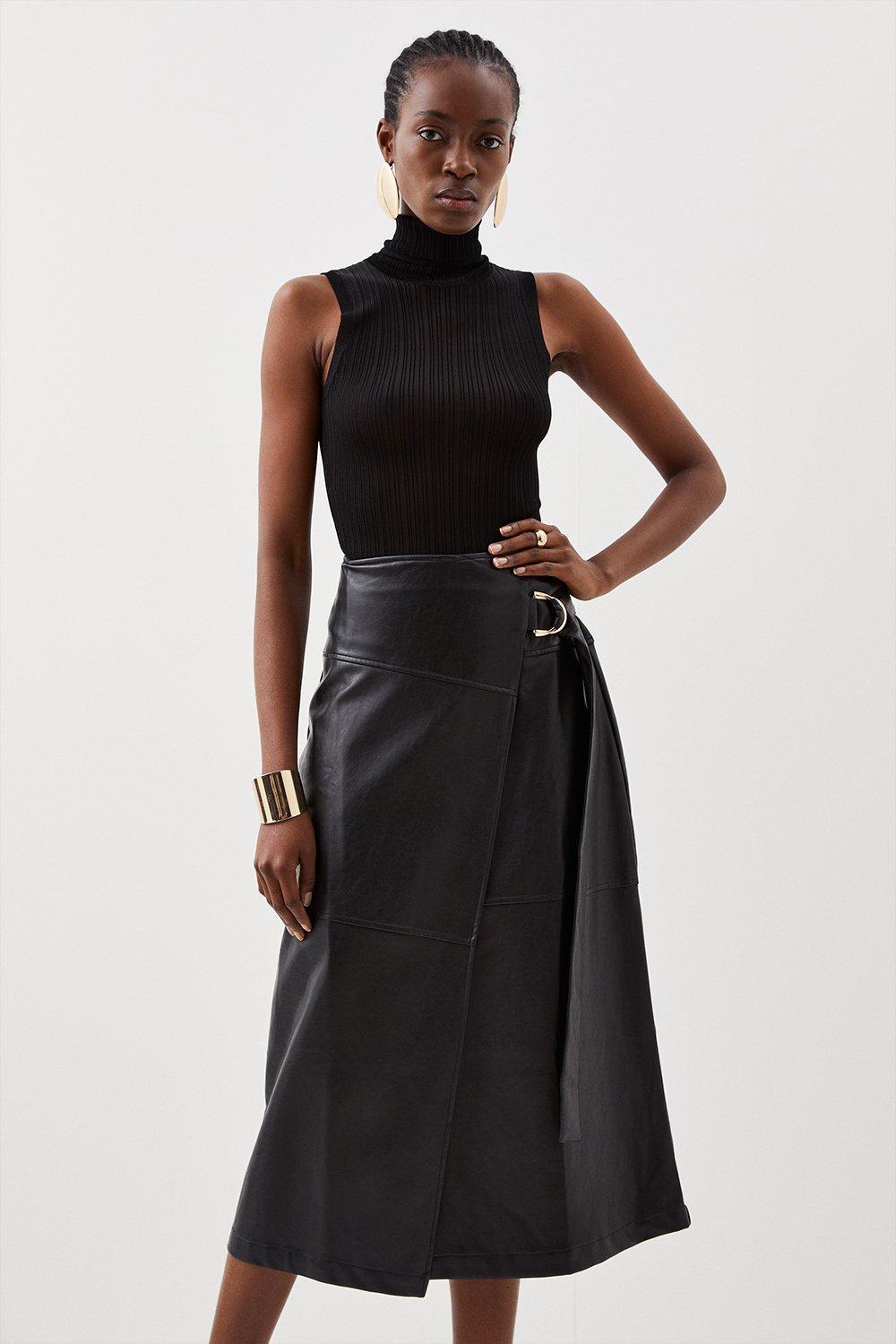 High waisted shop midi skirt leather