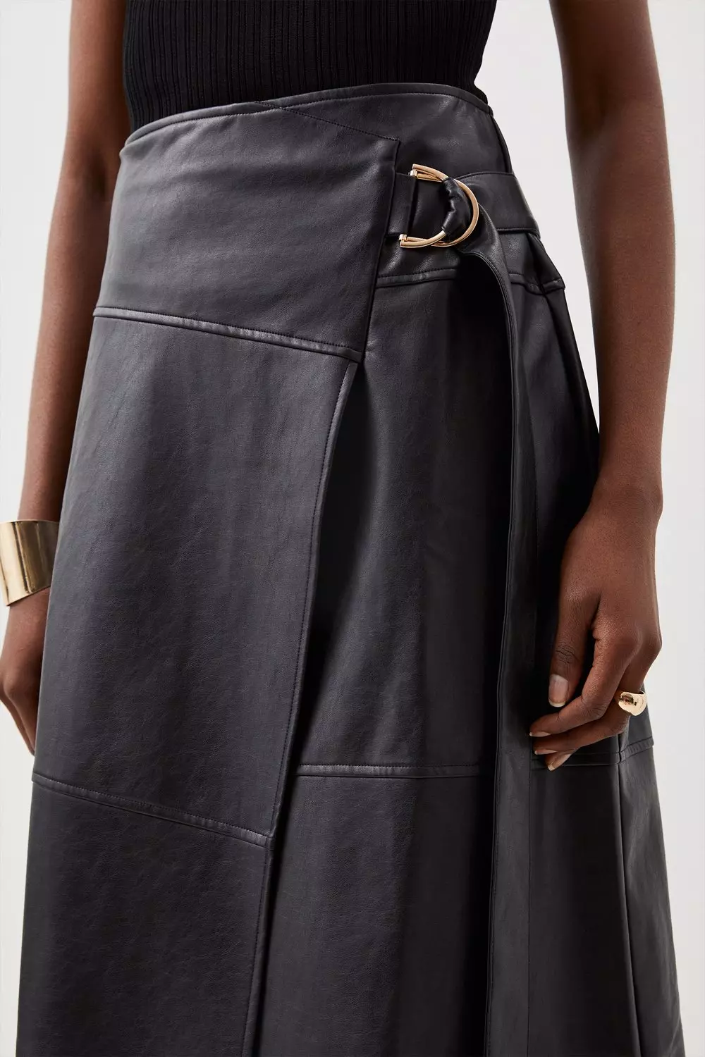 Warehouse pleated wrap midi hotsell skirt black