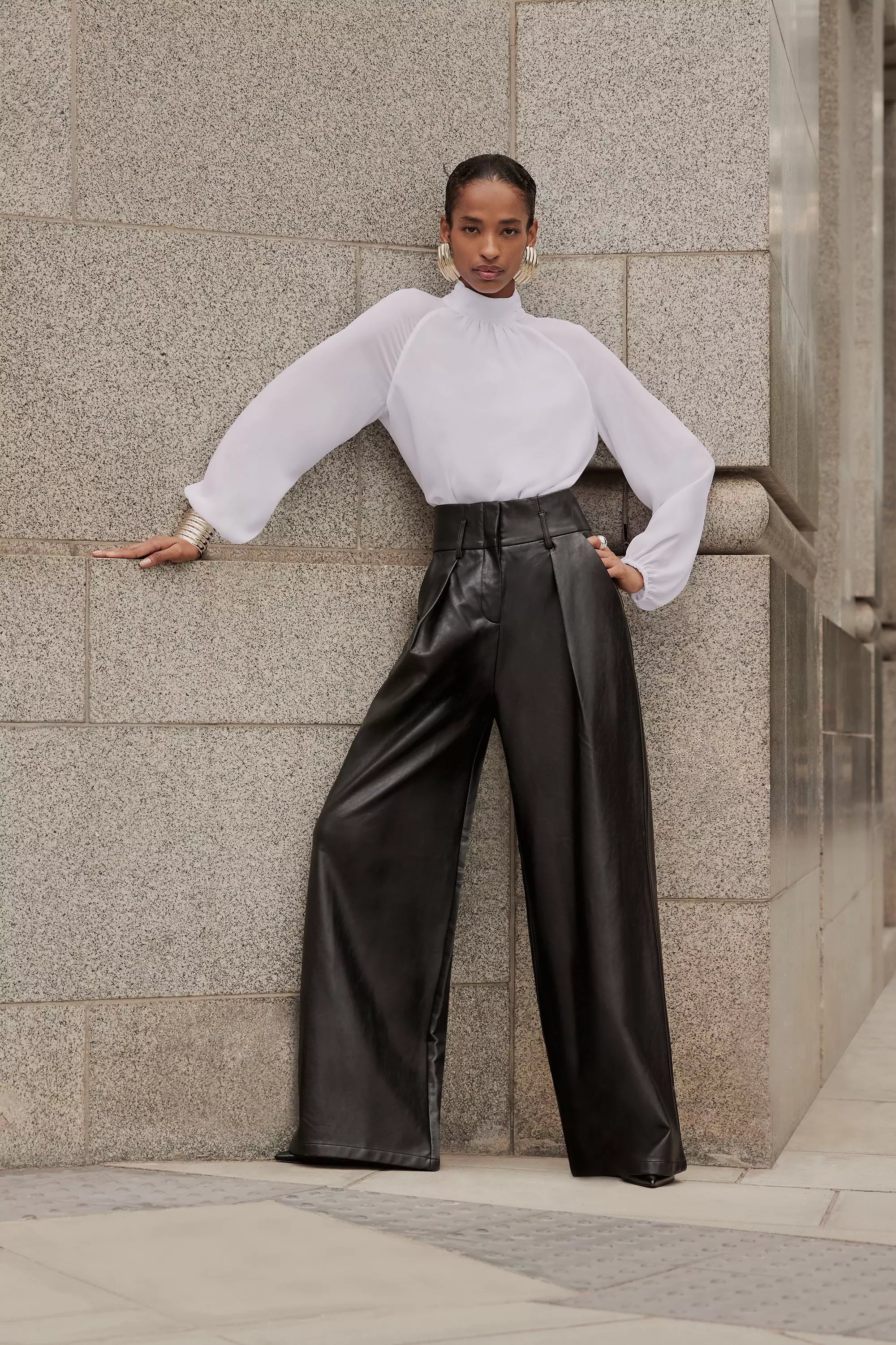 Tall Black Faux Leather Straight Leg Trousers