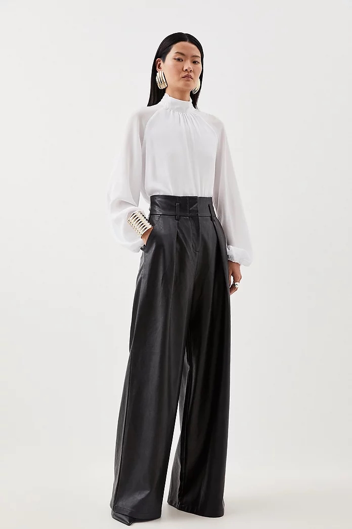 Faux Leather High Waisted Wide Leg Pants