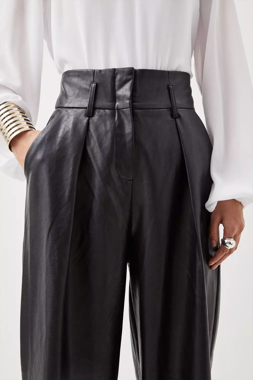 High waisted deals black leather trousers