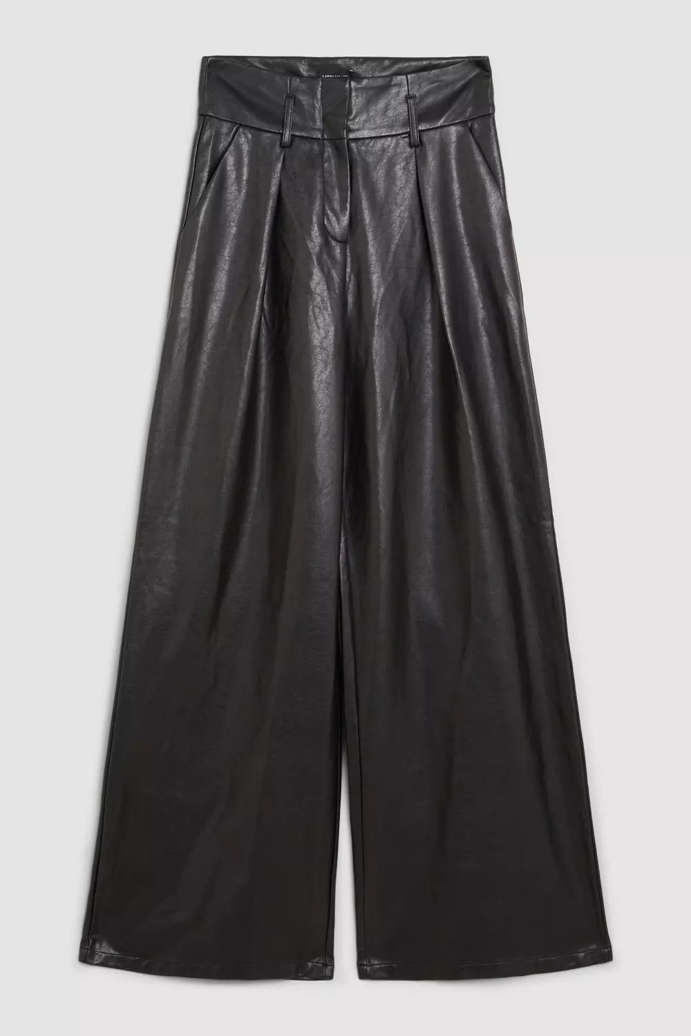 Petite Faux Leather High Waisted Wide Leg Pants