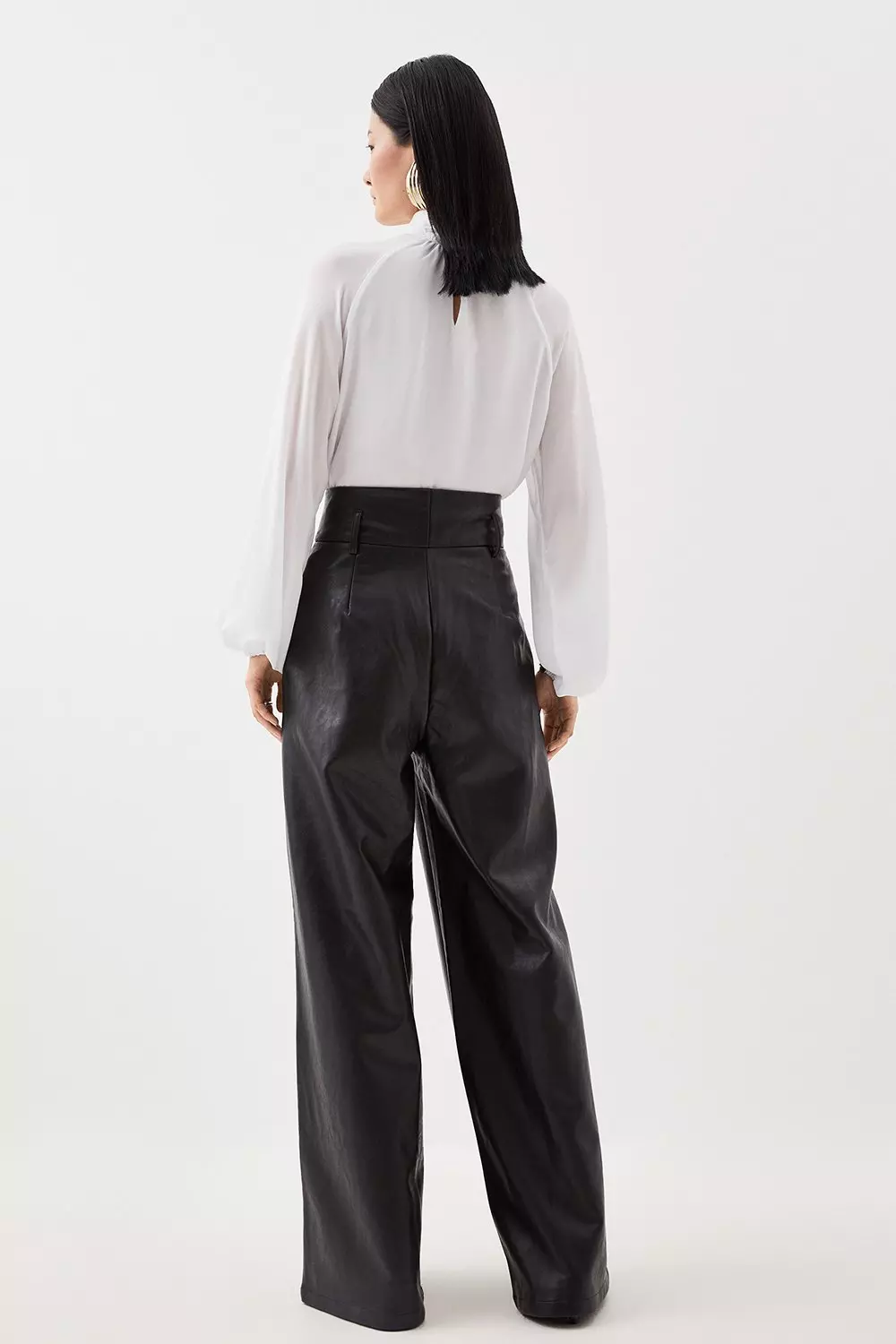 Black/White, High Waist Wide Leg Trousers