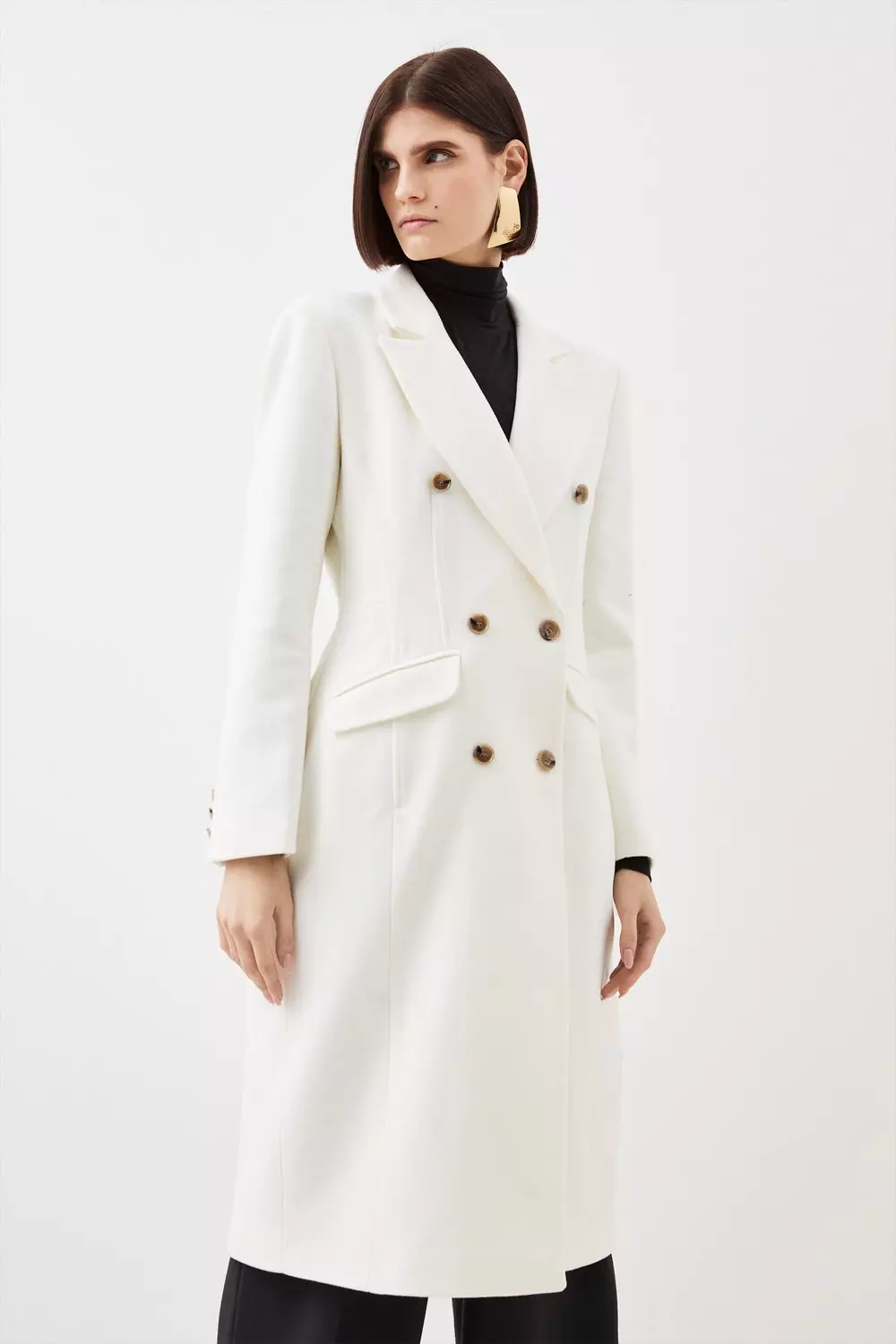 Ivory Wool Coat / Cream Wool Trench Coat/ Double-breasted 