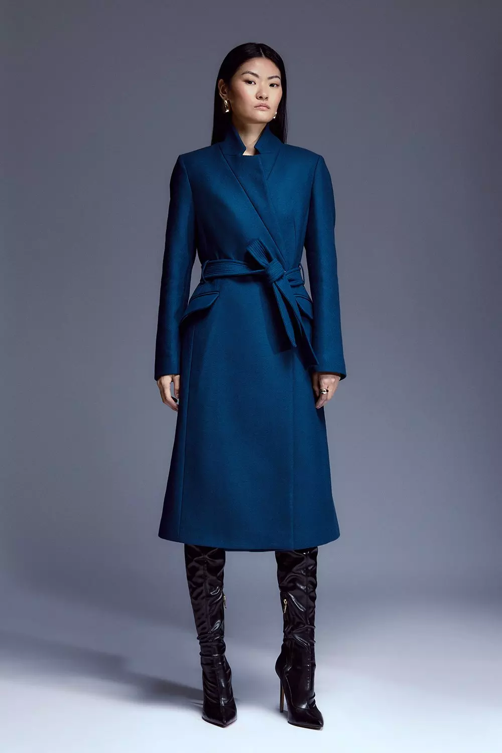 Italian Manteco Wool Forever Notch Neck Midi Coat | Karen Millen