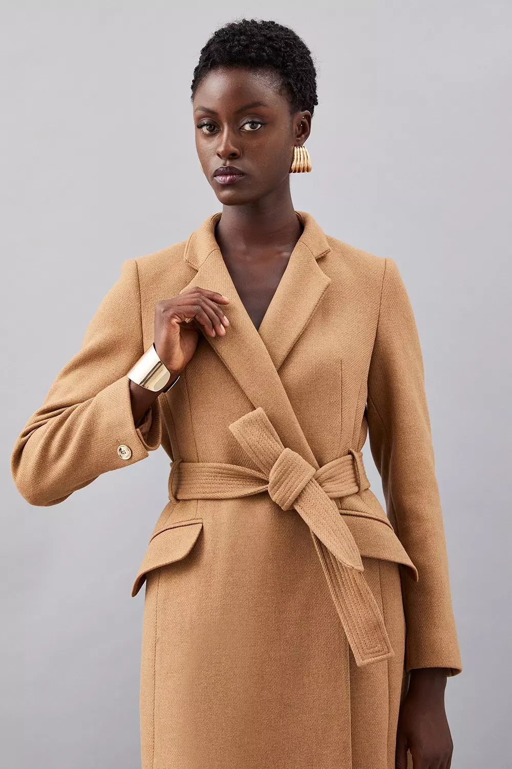 Tailored Wool Blend High Neck Belted Maxi Coat | Karen Millen