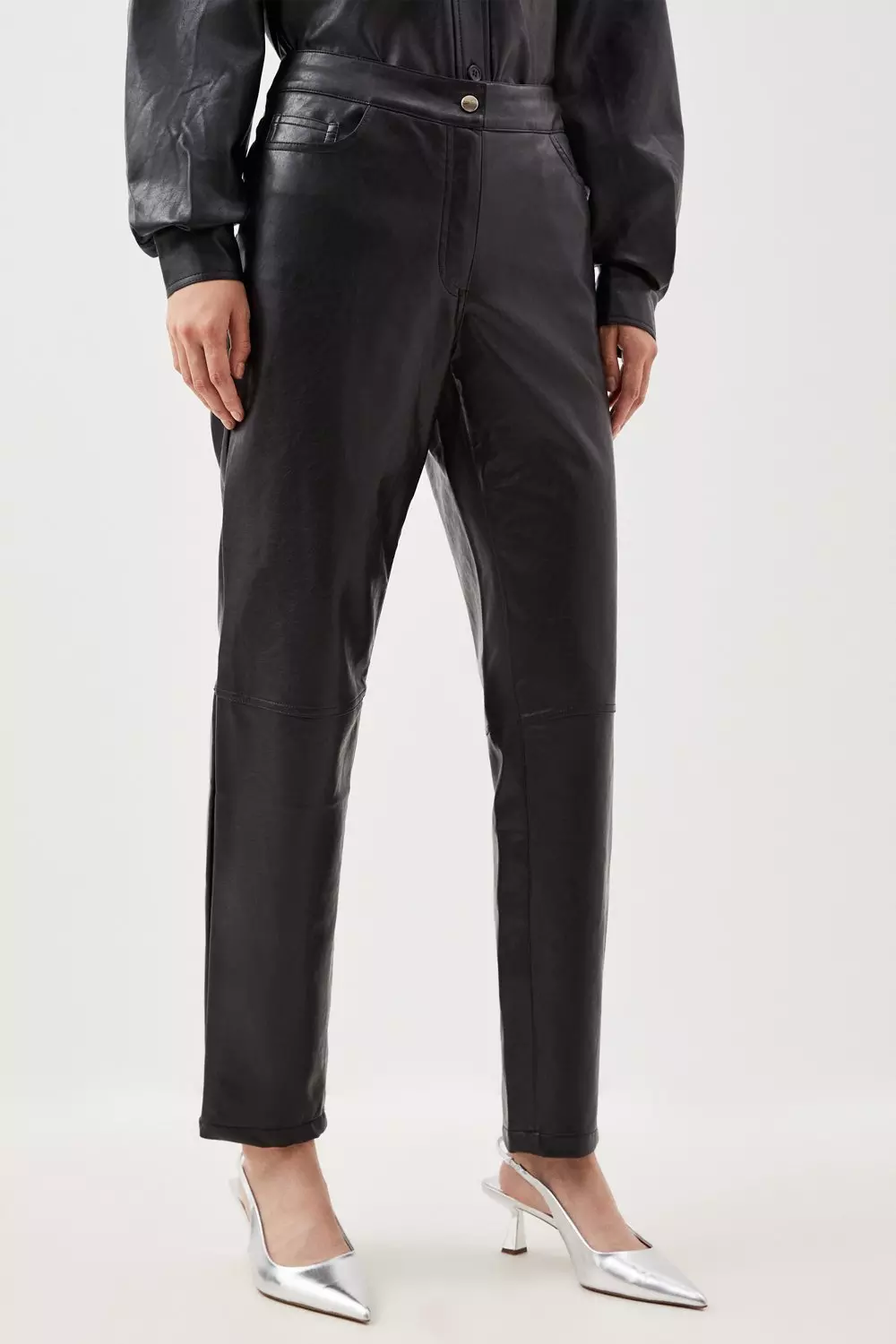 Faux Leather 5 Pocket Western Straight Leg Trousers