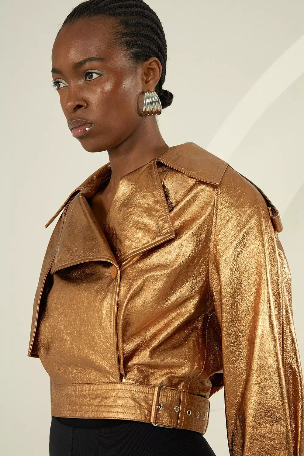 Metallic Leather Cropped Bomber Jacket Karen Millen