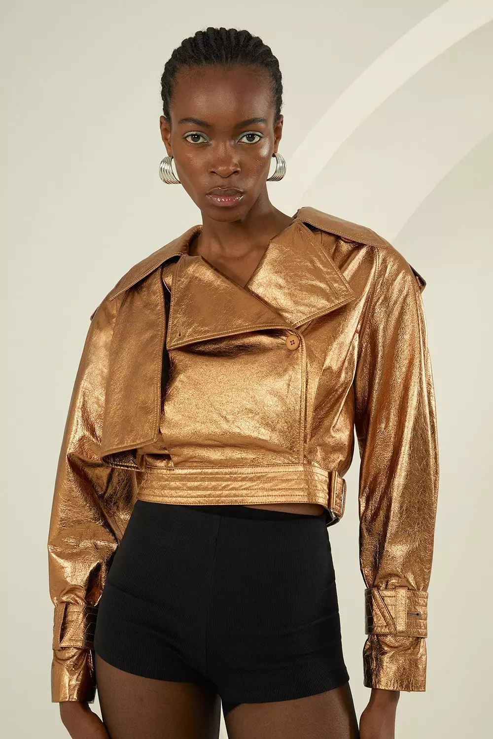 Metallic Cropped Break Line Bomber Jacket - Silver Metallic